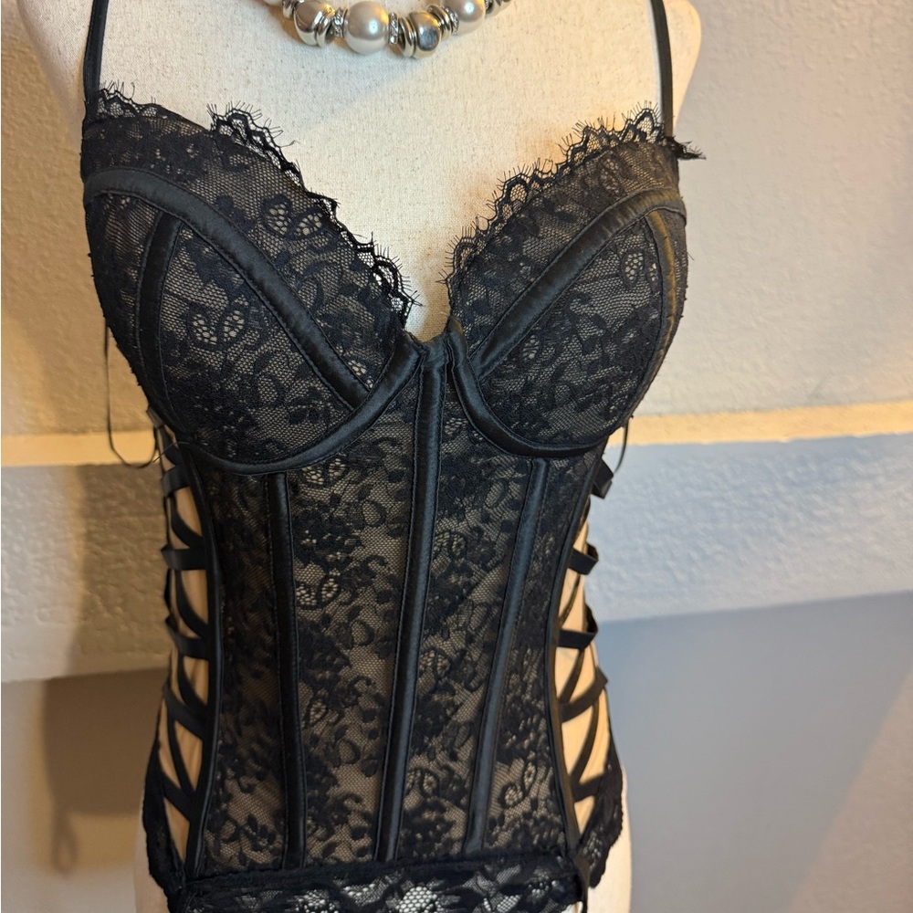 Elegant Black Lace Bustier corset brand AKIRA.